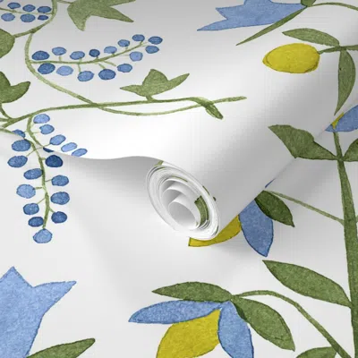 Spoonflower Pre-pasted Wallpaper Blythe Large Green Blue Gold 2' X 12' Removable
