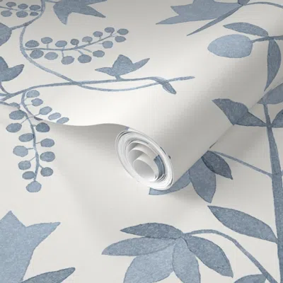Spoonflower Pre-pasted Wallpaper Blythe Soft Indigo On Cream Copy 2' X 12' Removable