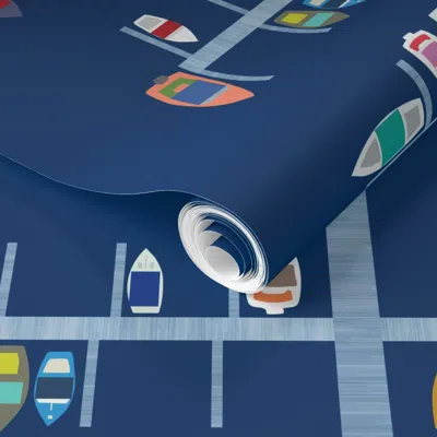 Spoonflower Pre-pasted Wallpaper Boat Docks Custom Anne 2' X 12' Removable
