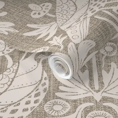 Spoonflower Pre-pasted Wallpaper Bobwhite And Thistle Muslin Textured  Removable