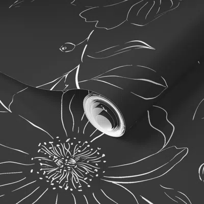 Spoonflower Pre-pasted Wallpaper Bohemian Cottagecore Floral Line Drawing - Delicate Moody Feminine Gothic 2' X 