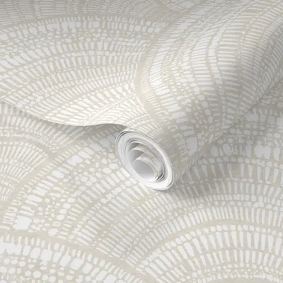 Spoonflower Pre-pasted Wallpaper Bohemian Scallop Shell Pattern - Natural Beige White Coastal Decor 2' X 12' Rem