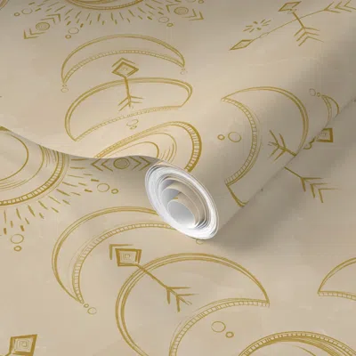 Spoonflower Pre-pasted Wallpaper Bohemian Solar Eclipse Daylight And Gold / Solar Eclipse Bohemian Tribal 2' X 1