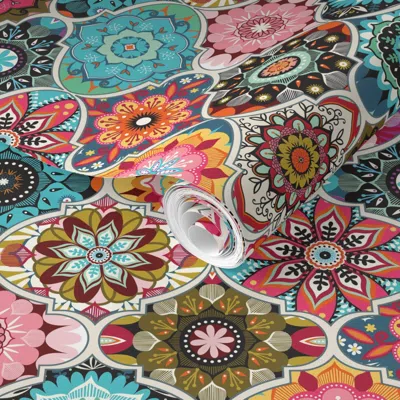 Spoonflower Pre-pasted Wallpaper Bohemian Summer  Removable