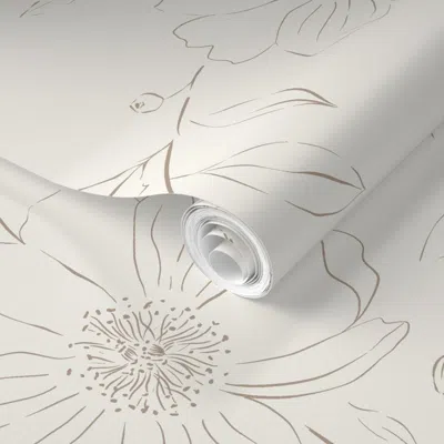 Spoonflower Pre-pasted Wallpaper Boho Cottagecore Sketched Peony Floral - Light Cream Beige Modern Farmhouse 2'  In Neutral