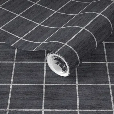 Spoonflower Pre-pasted Wallpaper Boho Denim Grid  Removable In Gray/white/blue