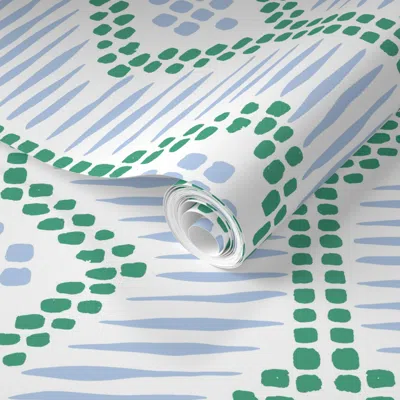 Spoonflower Pre-pasted Wallpaper Boho Diamonds - Green And Blue - Large 2' X 12' Removable