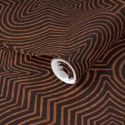 Spoonflower Pre-pasted Wallpaper Boho Geometric Ogee Pattern. Retro Midcentury Modern Design. Medium Brown. 2' X