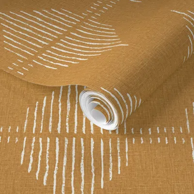 Spoonflower Pre-pasted Wallpaper Boho Southwestern Minimalist Geometric - Mustard Yellow Textured Linen Look 2' 