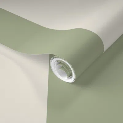 Spoonflower Pre-pasted Wallpaper Bold Wide Thick Awning Stripes Creamy White Light Sage Green Stripe 2' X 12' Re