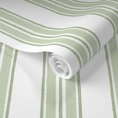 Spoonflower Pre-pasted Wallpaper Bonsai And Haven Geen Anderson Stripe On White Copy 2' X 12' Removable