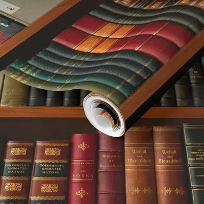 Spoonflower Pre-pasted Wallpaper Books Bookshelf Library Decor  Removable