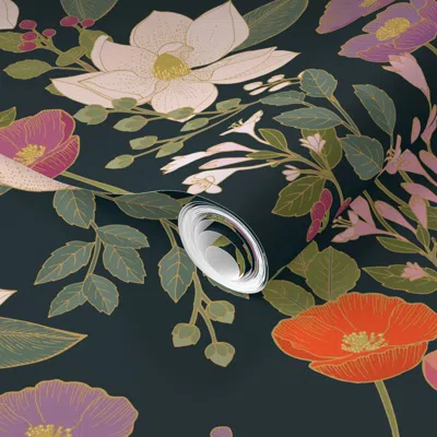 Spoonflower Pre-pasted Wallpaper Botanical Cloisonne Garden 2' X 12' Removable In Green