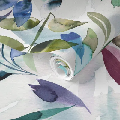 Spoonflower Pre-pasted Wallpaper Botanical Grandmillennial Watercolor Leaves Botanical Large 2' X 12' Removable