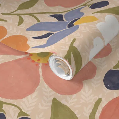 Spoonflower Pre-pasted Wallpaper Botanical Keepsakes - Pressed Wildflowers Collage  Removable