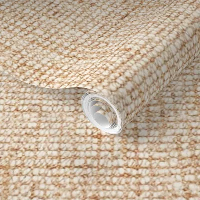 Spoonflower Pre-pasted Wallpaper Boucle Sisal Light Raffia Woven Look Home Decor 2' X 12' Removable