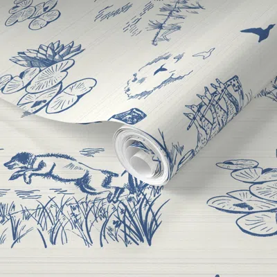 Spoonflower Pre-pasted Wallpaper Boykin Hunt Test Toile Blue 2x 2' X 12' Removable In Multi