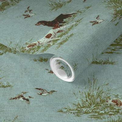 Spoonflower Pre-pasted Wallpaper Boykins And Pointers On Hunt Blue  Removable