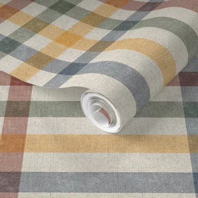 Spoonflower Pre-pasted Wallpaper Bradbury Faded Rustic Blanket Plaid - Hudson Bay - Small Repeat - Cabincore  Re
