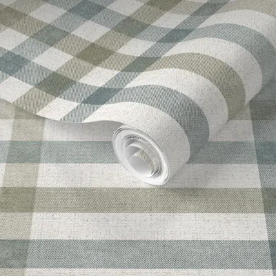 Spoonflower Pre-pasted Wallpaper Bradbury Faded Rustic Blanket Plaid - Winter Spruce - Small Repeat - Cabin  Rem In Multi