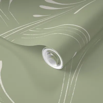 Spoonflower Pre-pasted Wallpaper Branches - Creamy White And Light Sage Green - Simple Minimalist Springtime 2' 