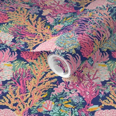 Spoonflower Pre-pasted Wallpaper Breakers Reef Original  Removable In Blue