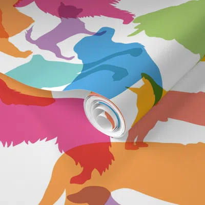 Spoonflower Pre-pasted Wallpaper Bright Multicolor Animals - Autism - All Different All Equal - Normal 2' X 12' 