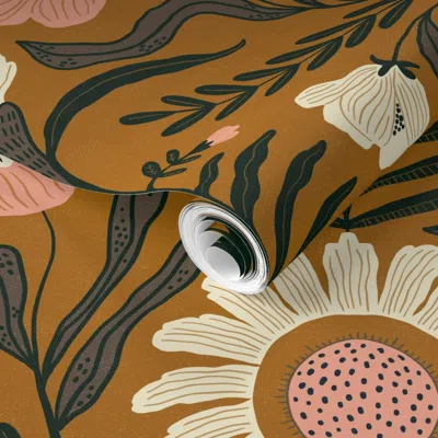 Spoonflower Pre-pasted Wallpaper Brighton- Burnt Orange 2' X 12' Removable