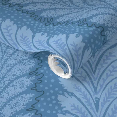 Spoonflower Pre-pasted Wallpaper British Feather Dark Blue  Removable