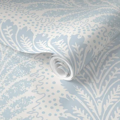 Spoonflower Pre-pasted Wallpaper British Feather Reverse Light Blue 2' X 12' Removable