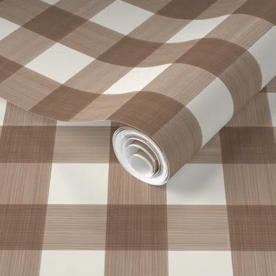 Spoonflower Pre-pasted Wallpaper Brown And Cream 1.5" Buffalo Plaid 2' X 12' Removable