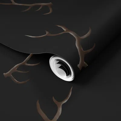 Spoonflower Pre-pasted Wallpaper Brown Deer Antlers On Black  Removable