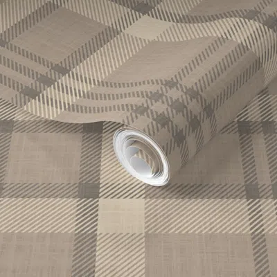 Spoonflower Pre-pasted Wallpaper Brown Gray Traditional & Minimalist Plaid -taupe Gray Linen Textured Tartan 2' 