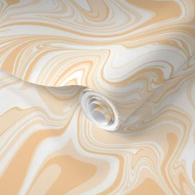 Spoonflower Pre-pasted Wallpaper Brown Marble Modern Kids Gender Neutral Abstract Waves And Lines 08 2' X 12' Re In Orange