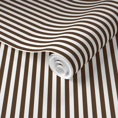Spoonflower Pre-pasted Wallpaper Brown Vertical Stripes .25" 2' X 12' Removable