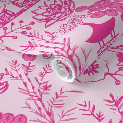Spoonflower Pre-pasted Wallpaper Bubblegum Chinoiserie 2' X 12' Removable