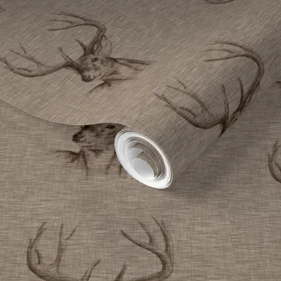 Spoonflower Pre-pasted Wallpaper Bucks On Linen - Mocha 2' X 12' Removable