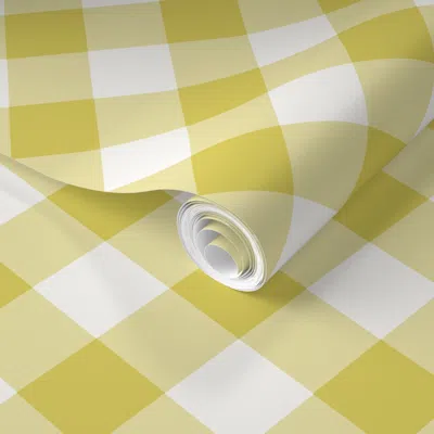 Spoonflower Pre-pasted Wallpaper Buffalo Diagonal Citron 2' X 12' Removable