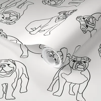 Spoonflower Pre-pasted Wallpaper Bulldog-linework 2' X 12' Removable