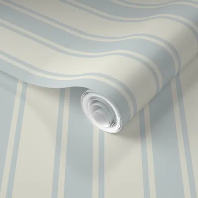 Spoonflower Pre-pasted Wallpaper Bunnie Blue Stripes Dove 2' X 12' Removable