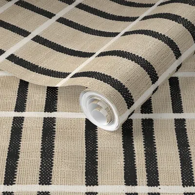 Spoonflower Pre-pasted Wallpaper Burlap Stripe Baja 2' X 12' Removable