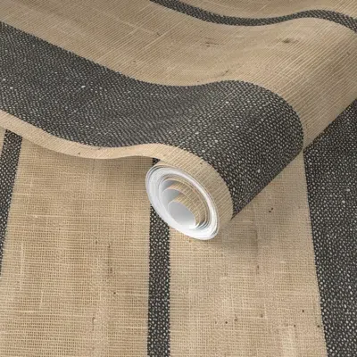 Spoonflower Pre-pasted Wallpaper Burlap Stripe Brulee 2' X 12' Removable