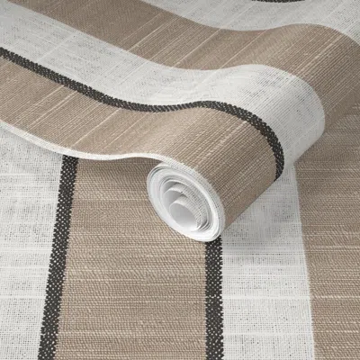 Spoonflower Pre-pasted Wallpaper Burlap Stripe Linen 2' X 12' Removable