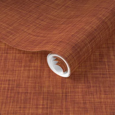 Spoonflower Pre-pasted Wallpaper Burnt Orange Linen 2' X 12' Removable In Multi