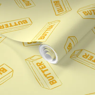 Spoonflower Pre-pasted Wallpaper Butter - Yellow Tonal 2' X 12' Removable