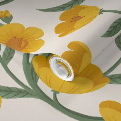 Spoonflower Pre-pasted Wallpaper Buttercup Cats - Mid Scale 2' X 12' Removable