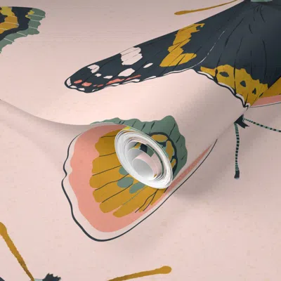 Spoonflower Pre-pasted Wallpaper Butterflies Garden Pink 2' X 12' Removable