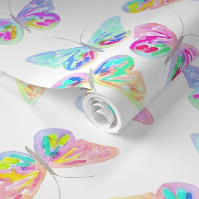Spoonflower Pre-pasted Wallpaper Butterfly Garden Large 2' X 12' Removable