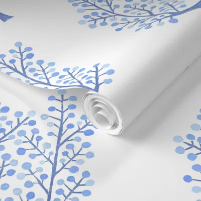 Spoonflower Pre-pasted Wallpaper Buttonwood Offset Ginger Jar Blues Corn  Removable