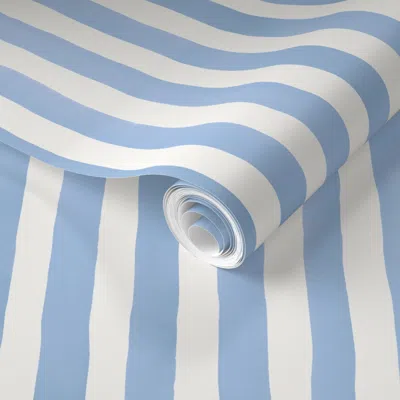 Spoonflower Pre-pasted Wallpaper Cabana Stripes Soft Blue Watercolor Medium  Removable